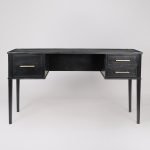 Claudine Desk in Black Mango with soft-close drawers and tapered legs