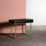 Strand Desk in Black with two soft-close drawers and tapered legs