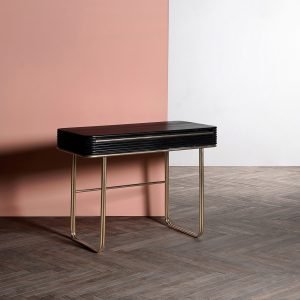 Strand Desk in Black with two soft-close drawers and tapered legs
