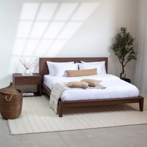 Gileteen Japanese Joinery Dark Wood Bed with rich wood grain and sleek profile