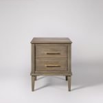 Claudine Bedside Table with two drawers, curved detailing, and antique-style metal handles