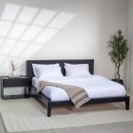 Gileteen Japanese Joinery Black Wood Bed with a rich black finish and minimalist design