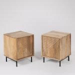 Seville Bedside Table with two soft-close drawers, metal handles, and tapered legs