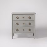 Reyna Three-Drawer Chest of Drawers in mango wood with brass handles and minimalist Scandinavian design