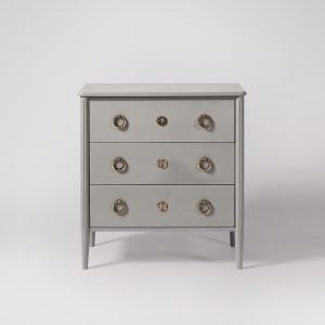 Reyna Three-Drawer Chest of Drawers in mango wood with brass handles and minimalist Scandinavian design