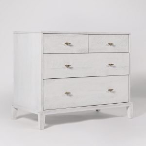 Verne Four-Drawer Chest of Drawers in mango wood with brass handles and a plinth base
