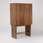 Finchley Drinks Cabinet in distressed acacia wood with glass doors and brass hardware