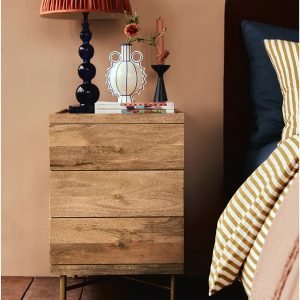 Halle Bedside Table with two soft-close drawers and tapered legs