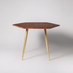 Harron Four-Seater Dining Table in light brown mango wood with brass-accented legs