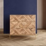 Norrebro Three-Drawer Chest of Drawers in natural oak-stained mango wood with brass legs