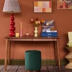 Maltby Desk in Dark Brown with two soft-close drawers and tapered legs