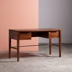 Metz Desk in Light Brown with soft-close drawers and tapered legs