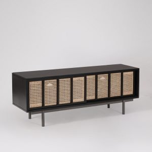 Kielder TV Stand in natural wood finish with soft-close drawers and open shelves