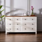 Sculpted Heartwood Handcarved Chest of Drawer made from solid wood with intricate detailing and a white finish