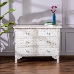 Mother of Pearl Inlay Chest of Drawer with intricate floral and geometric detailing on a solid wood base