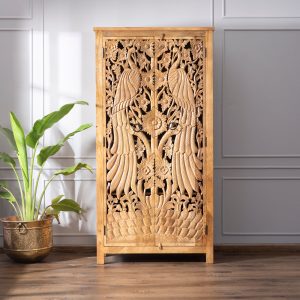 Maharaja's Hand Carved Armoire crafted from solid wood with intricate detailing and a rich finish