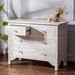Mother of Pearl Inlay White Chest of Drawers with intricate patterns and a crisp white finish