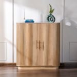 Travertine Marble Top Buffet with a natural marble finish and wooden base