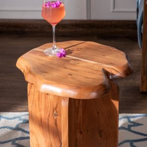 Flow's Heart Solid Wood Lamp Table made from Acacia wood with a Provincial Teak finish