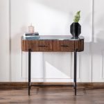 Ana Solid Wood and Marble Console Table with natural veining and sleek wooden frame
