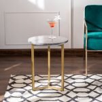 Oasis Brown Marble Top Side Table with gold-finished metal legs and natural veining
