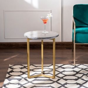 Oasis Brown Marble Top Side Table with gold-finished metal legs and natural veining