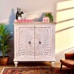 Veneu Handcarved Cabinet in Distress Finish with detailed carvings and rustic appeal