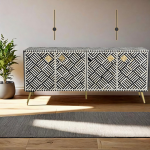 Optical Bone Inlay Sideboard with intricate geometric pattern and elegant design
