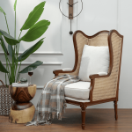 Margaret Lounge Chair with a solid wood frame and upholstered seat in a neutral fabric