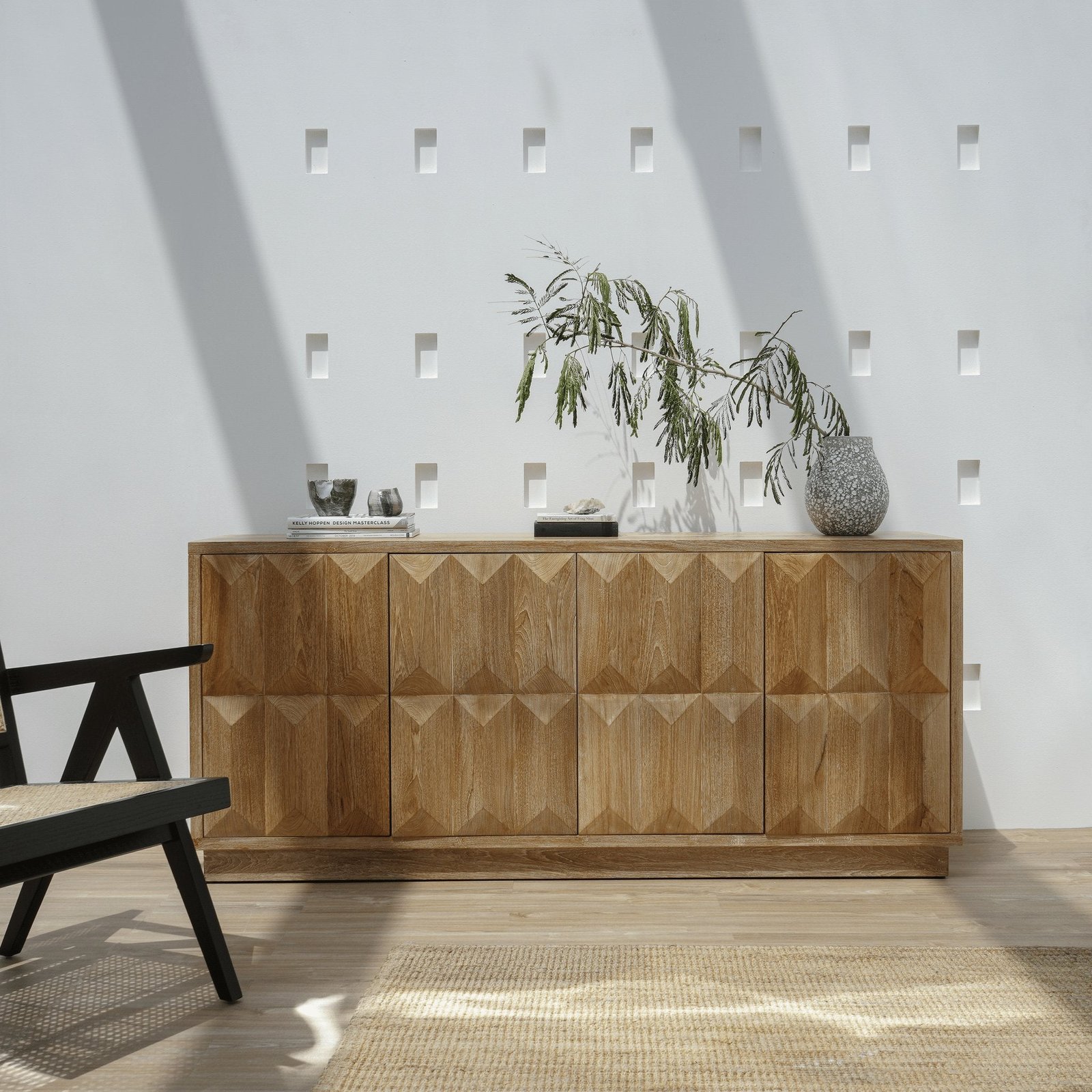 Gileteen Wood Sideboard with natural finish and spacious storage compartments