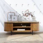 Gileteen Wood TV Unit with a sleek wood finish and ample storage space