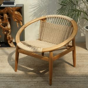Gileteen Round Lounge Chair with curved design and solid wood frame