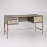 Raphia Desk in Sandblasted finish with soft-close drawers and tapered legs