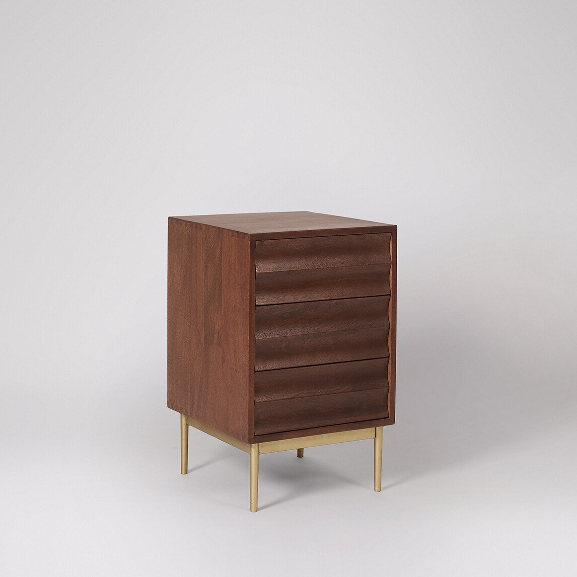 Katana Bedside Table – Modern Elegance and Practical Storage Katana Bedside Table with two soft-close drawers, sleek metal handles, and tapered legs