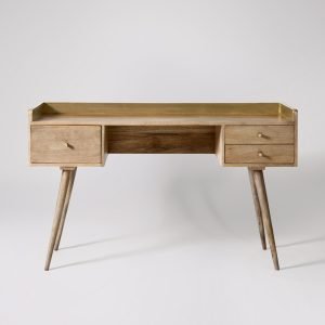 Fresco Desk in Natural Oak with two soft-close drawers and tapered legs