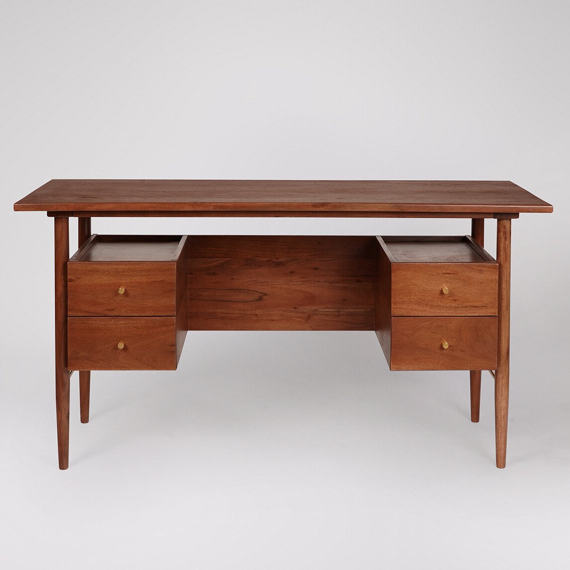 Hewinson Desk in Dark Brown – Modern Style and Functional Storage Hewinson Desk in Dark Brown with two soft-close drawers and tapered legs