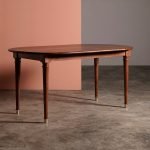 Dryden Six-Seater Dining Table in light brown mango wood with brass-accented turned legs