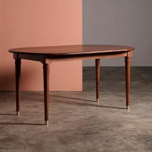 Dryden Six-Seater Dining Table in light brown mango wood with brass-accented turned legs