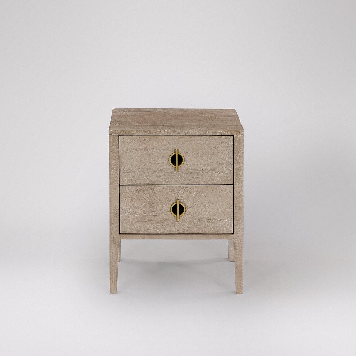 Morse Bedside Table – Modern Elegance and Functional Storage Morse Bedside Table with two soft-close drawers and tapered legs