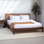 Gileteen Japanese Style Rattan Dark Wood Bed with sleek design and rattan headboard