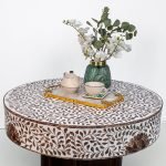 Scroll Vine Wood Inlay Coffee Table with intricate vine pattern and rich wood finish