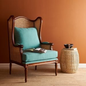 Margaret Lounge Chair with a solid wood frame and upholstered seat in a neutral fabric