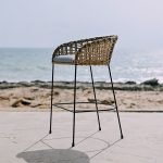 Selene Bar Stool with curved backrest and cushioned seat in a modern wood finish