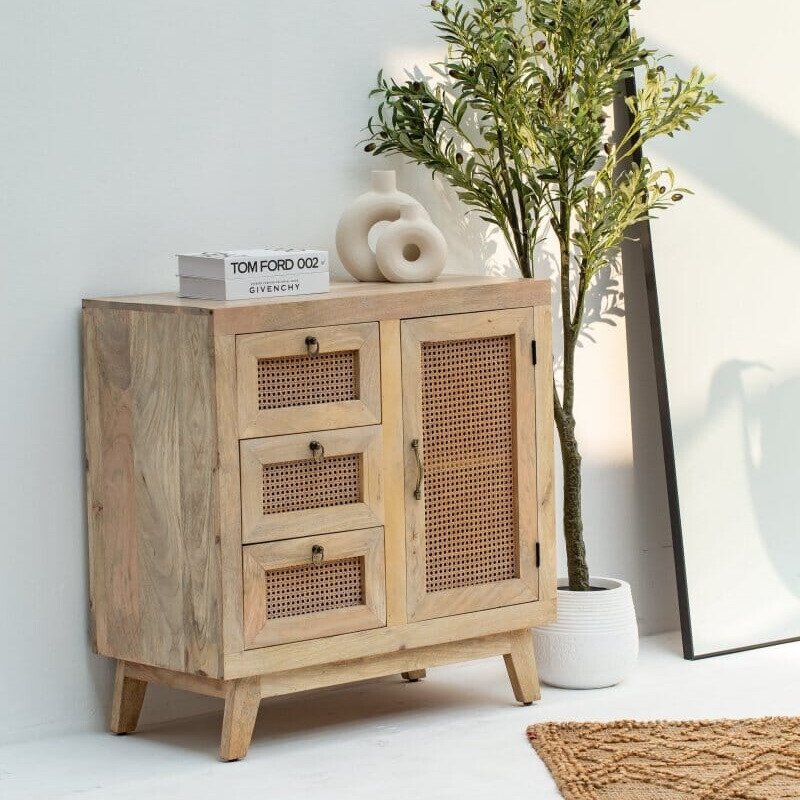 Malmo Wooden Sideboard featuring a clean-lined wooden design with spacious storage cabinets.