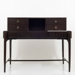 Remi solid wood writing desk with built-in organizer and vintage detailing in a modern office setting