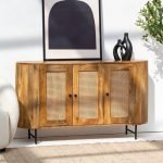Valletta 3-Rattan Doors Sideboard featuring a natural wood frame with woven rattan panel doors.