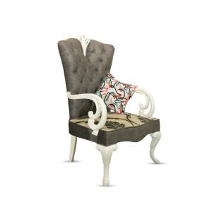 Grey Victorian Long Chair with tufted upholstery and carved wood accents