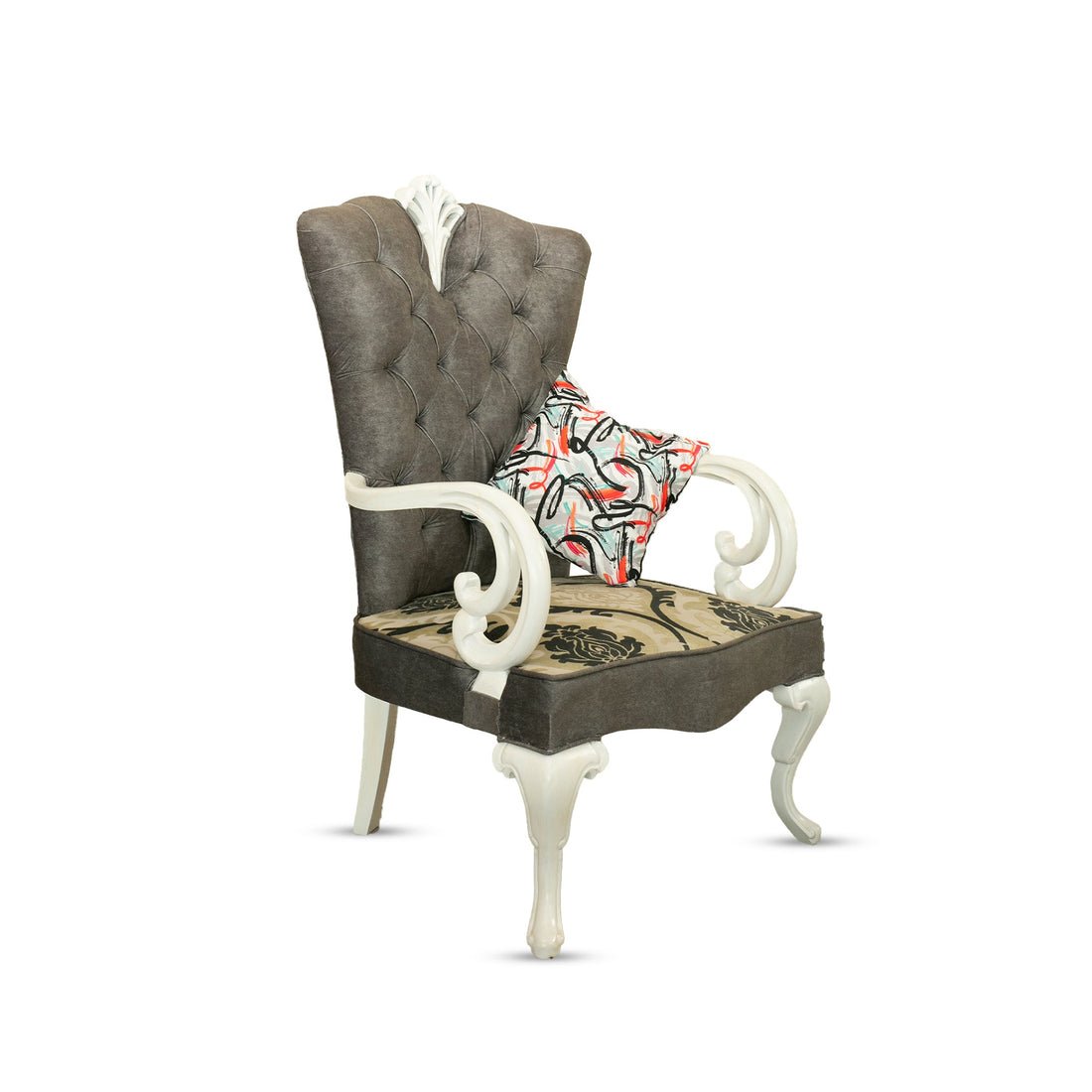 Grey Victorian Long Chair – Classic Elegance & Lounging Comfort Grey Victorian Long Chair with tufted upholstery and carved wood accents