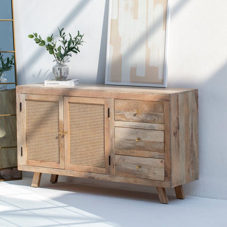 Alison Rattan Sideboard – Stylish & Spacious Storage Alison Rattan Sideboard featuring a solid wood frame with handwoven rattan doors and spacious storage compartments.