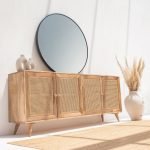 Luana Rattan Media Unit/Buffet with solid wood frame and handwoven rattan accents